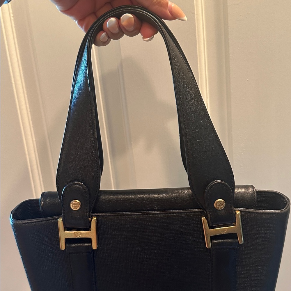 MCM Mini Saffiano leather Black Tote with Gold Accents (COA) included - Picture 6 of 9